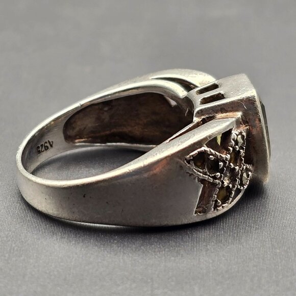 VTG Sterling Silver Citrine & Marcasite Cathedral Ring Size 6.5 Signed “A” 6.67g - Picture 6 of 13